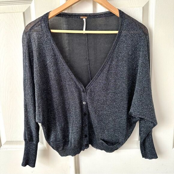 Free People black glitter button cardigan - Picture 1 of 13
